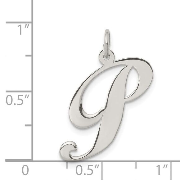 Sterling Silver, Ella Collection, LG Fancy Script Initial P Pendant - Picture 4 of 5